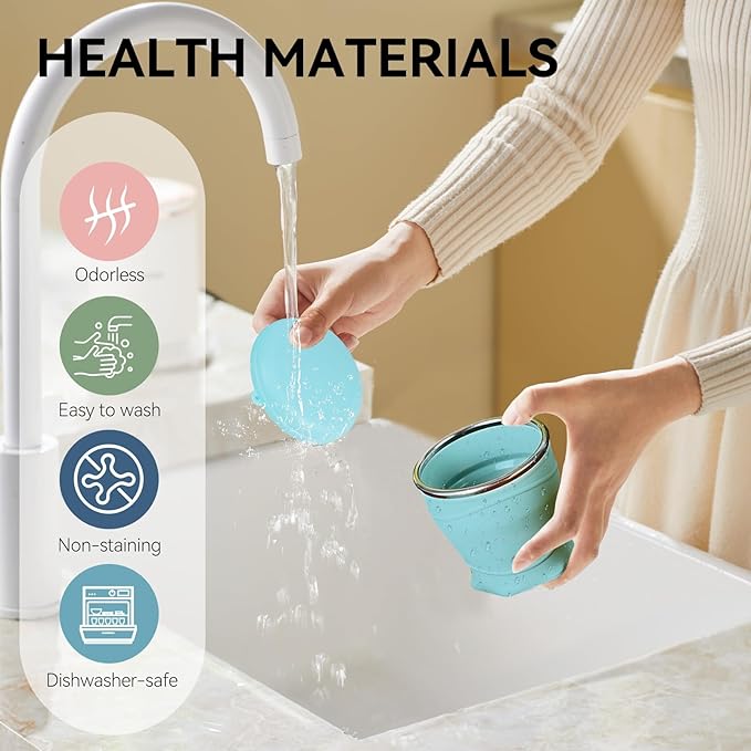 Qiao&Kai Collapsible Cup 6oz(180ml), Silicone Folding Travel Cup, Cup for Traveling, Camping, Gym,Kids, Daily Use – BPA-Free, Eco-Friendly,with Gift Box (Blue)