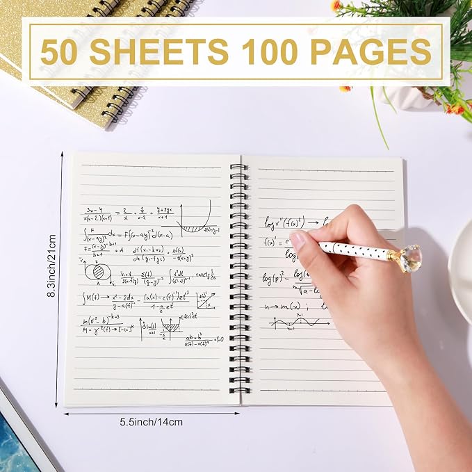 Yahenda 6 Pcs Spiral Notebooks, 1 Subject, Wide Ruled, Glitter Gold