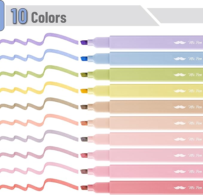 Mr. Pen- Aesthetic Highlighters No Bleed, 10 Pack, Assorted Colors, Chisel Tip, Cute Highlighters Assorted Colors for Journaling, Highlighting, Underlining, Fast Dry, Back to School Supplies