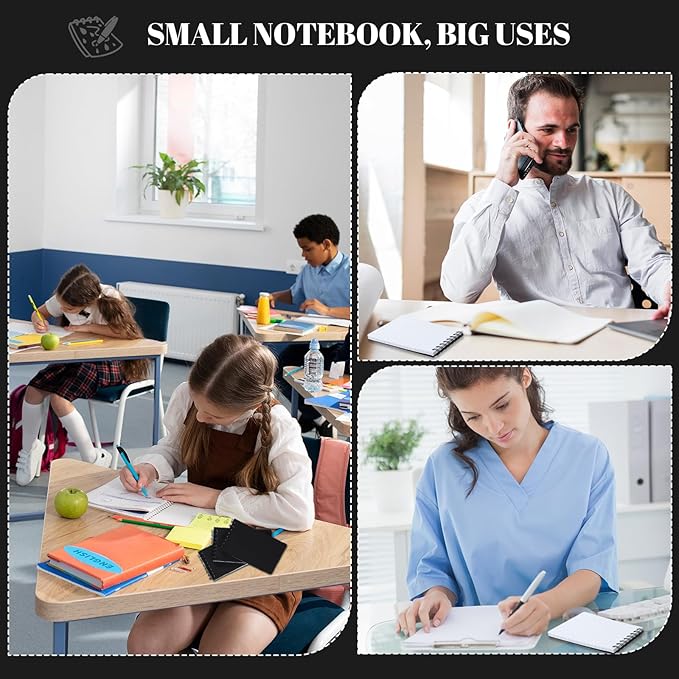 Thboxes 8 Pack Pocket Notebooks, 3 x 5 Spiral Notepads Mini Notebook 60 Sheets/120 Pages Small Notepads with Lined Pages Memo Pads for Nurse Gifts School College Office Home (Black)
