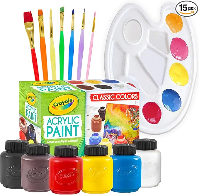 Acrylic Paint Set for Kids Includes 6 Acrylic Paints, Painting Canvas, 7 Paintbrushes, Paint Pallet, Arts and Crafts for Kids Canvas Painting Supplies Gifting Bundle