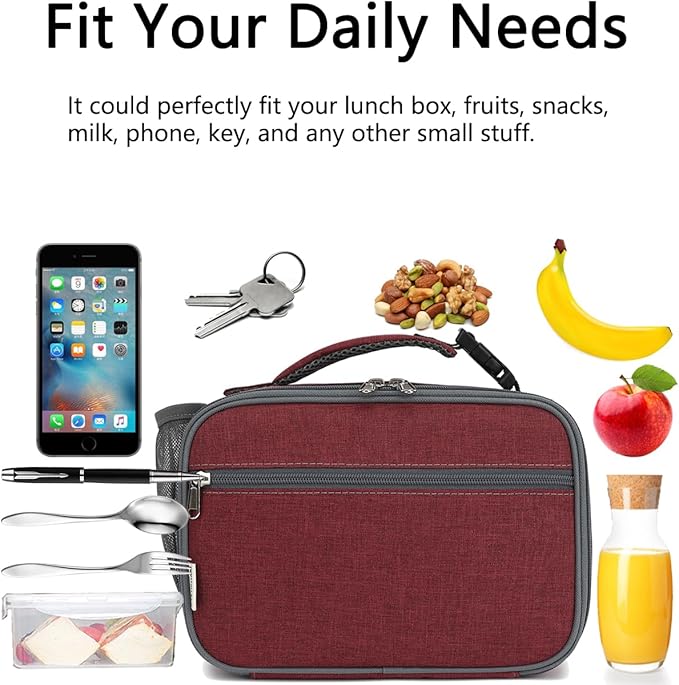 GYEUKHAM Insulated Lunch Box for School, Thermal Reusable Durable Freezable Lunch Bags for Kids Boys Girls Men Women - Small Soft Cooler Portable Lunch Tote Kit for Work Picnic Travel,Dark Red