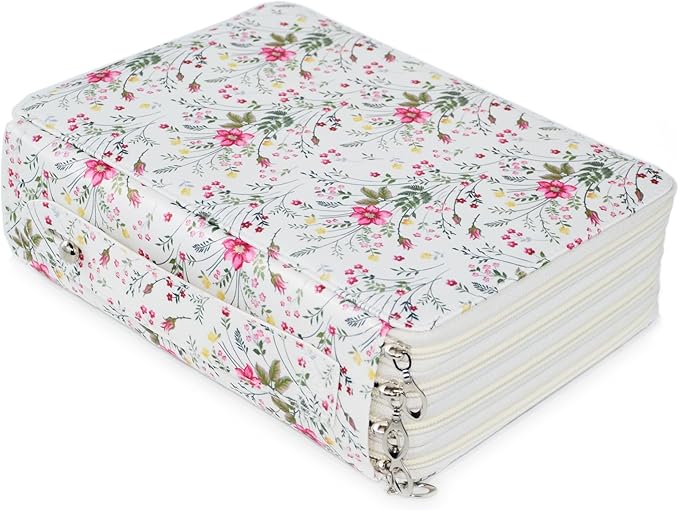 YOUNGCOL 200 Slots Colored Pencil Case Color Pencil Organizer Storage Large Capacity Pencil Case (White + Floral)