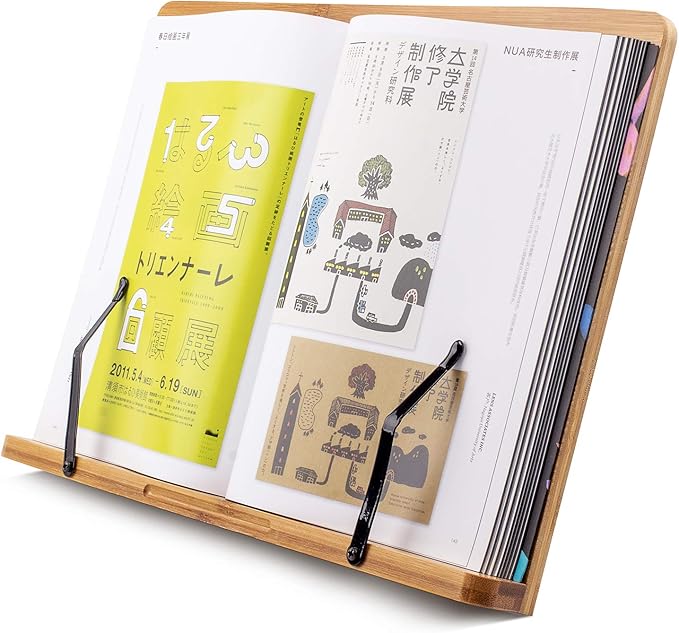 Large A+ XL Bamboo Book Stands & Holders for Reading Hands Free in Bed,Cookbook,Textbook,Law,with 6 Adjustable Height Document Stand,Bible Stand,Tablet Stand