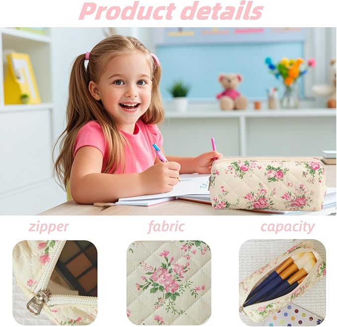 Carry bloom Pencil Pouch Cute Pencil Case for Girls Aesthetic Pencil Bag with Zipper Pen Cases School Supplies Makeup Bag