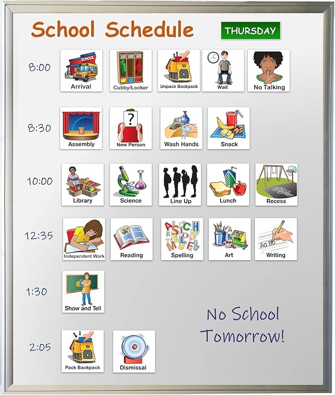 SchKIDules 87-Pc Visual Schedule Magnets (School Collection) | Sized for Individual/Small Group Use | Special Ed & IEP Support | 66 (2x2) Activity Icons + 21 Headings | Available in English & Spanish
