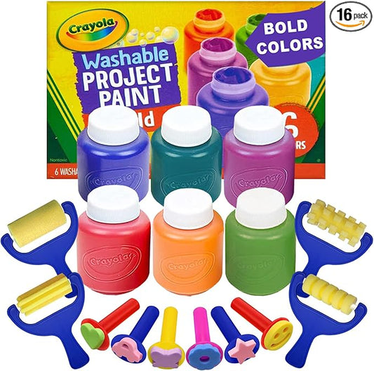 Kids Painting Set, Washable Paint for Kids 6 Bold Colors with 10 Paint Sponges, Non Toxic Tempera Paints 2 oz Each, Gifting Bundle Paints for Toddlers Art, Craft, School and Home Finger Painting Projects
