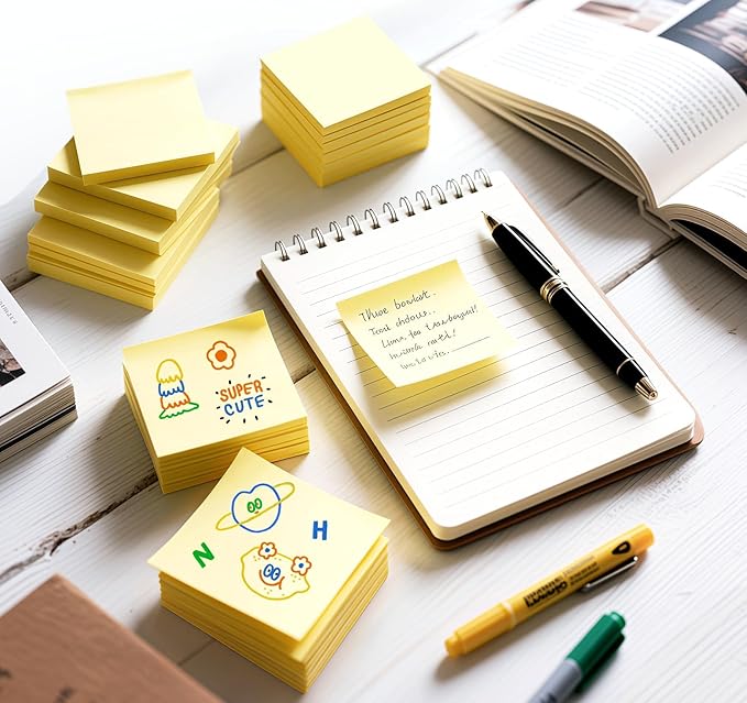 24 Pack Yellow Sticky Notes Mini,2x2 in Small Sticky Notes,2400pcs Notes Pads,Clean Removal,Strong Self-Adhesive Notes Easy to Post Bulk for Enterprise,Office Meetings & Brainstorming,School