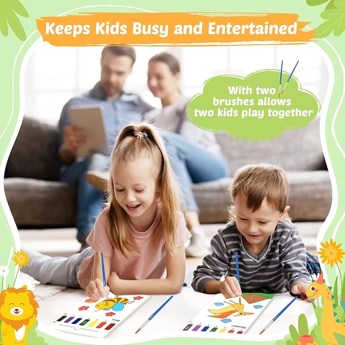 Water Coloring Books for Toddlers - Watercolor Paint Book Drawing Art Paper for Kids Mess Free Craft Supplies kit Toy for Age 3 4 5 6 Valentines Birthday Gift(Dinosaur,Animals)