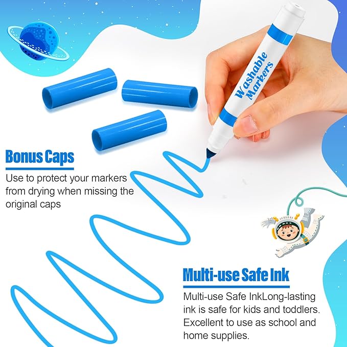 24 Pcs Washable Markers Bulk Broad Line Markers Coloring Conical Tip Large pens for Kids art projects, Teachers, Students, Toddlers, Party Favors, Classrooms, Donations(Sky Blue)