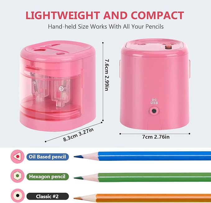 Electric Pencil Sharpener, Double Hole (Pink)
