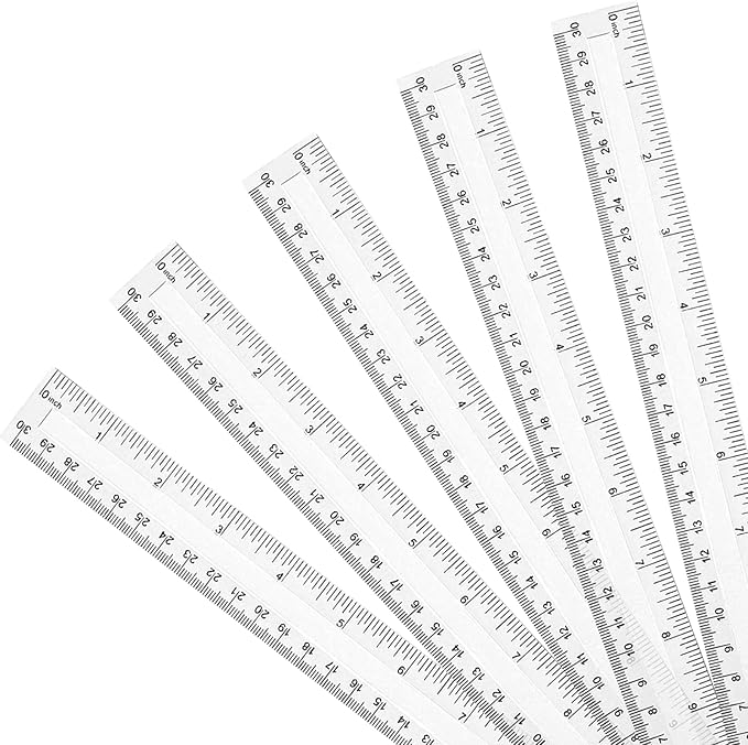 Tenare 20 Pieces Clear Plastic Rulers 12 Inch Bulk Straight Rulers with Inches and Centimeters Transparent Shatterproof for Kids Math Supplies Students School Office Measuring Tools(Transparent)