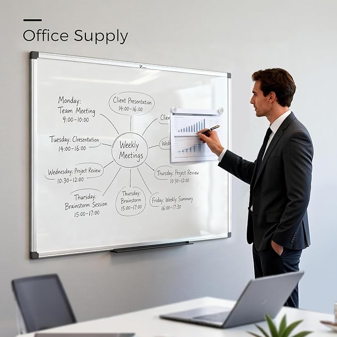 TOWON Magnetic Dry Erase Whiteboard 48 x 36 in, Large White Board for Wall, 4 x 3 Whiteboard with Marker Tray & 2 Magnets, Silver Aluminum Frame for Office, Classroom & Home