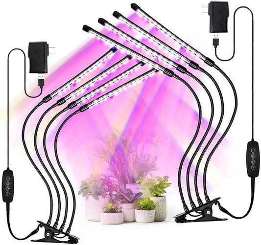 LED Grow Lights for Indoor Plants 2-Pack, Full Spectrum & Red Blue Spectrum Plant Growing Lamps with 3/9/12H Timer, 10 Brightness Levels, Clip-on Desk Plant Lights for Seedlings, Succulents, Flowers