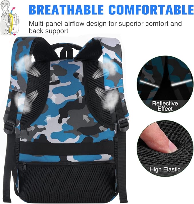 Backpack for Men,College Backpack School Bookbag for Teens,Laptop Bookbag with USB Port and Headphone Hole,Camouflage Blue