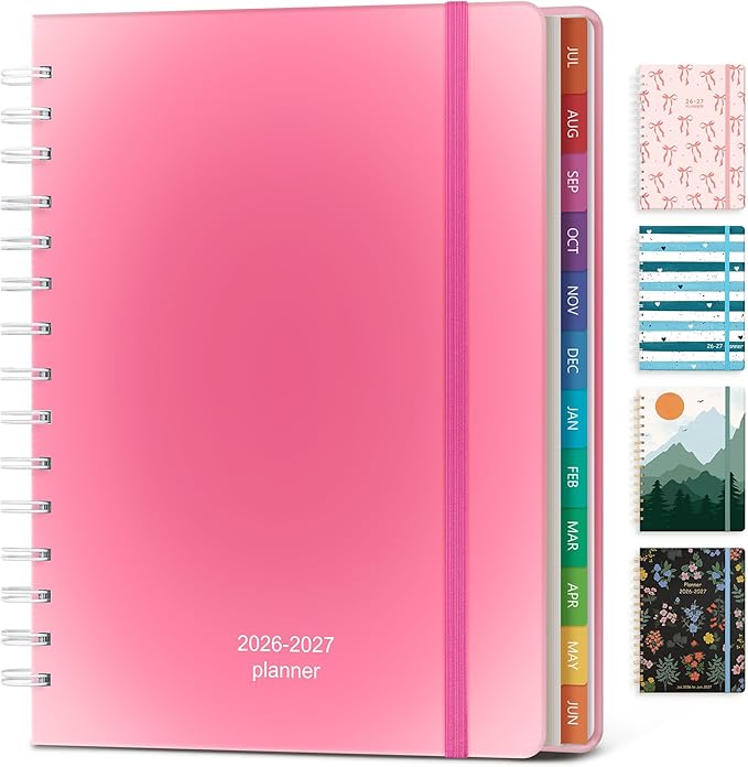 Planner 2026-2027 Monthly and Weekly Academic Planner July 2026 - June 2027, Hardcover Calendar 2026-2027 Agenda Daily Planner for Student Teacher School Office Supplies, 6" x 8.3", Pink Ombre