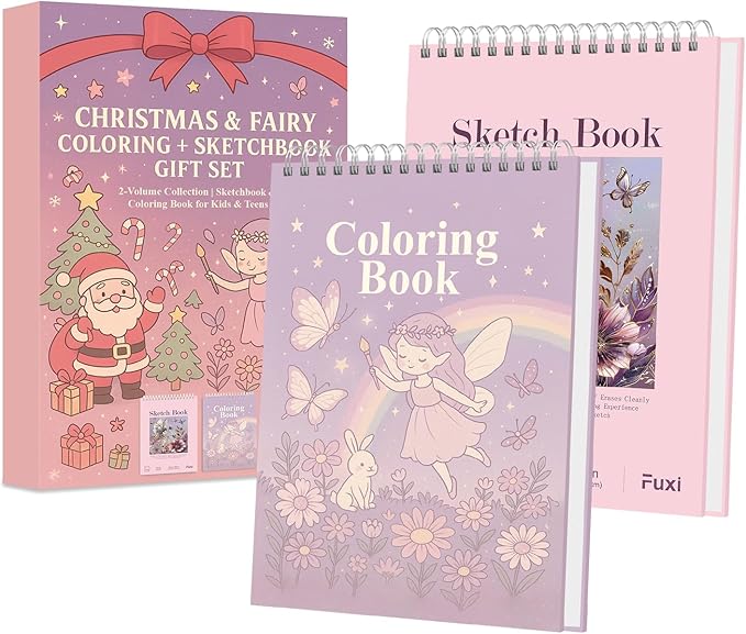 Fuxi Coloring Books for Girls, 60 Sheets (73lb/120gsm) Blank Sketch Book + 50 Designs Blank Coloring Book, Stocking Stuffers for 8-12 Girls.