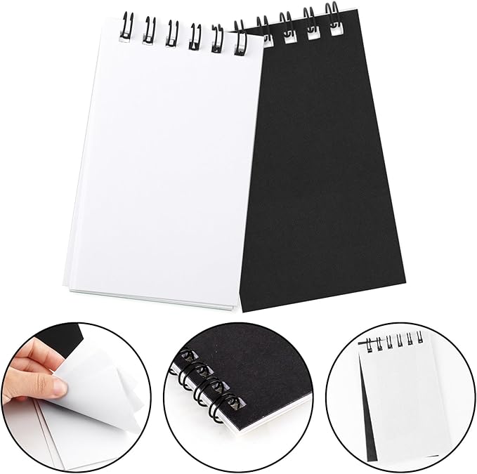 12 Pack Mini Pocket Notebooks Black Mini Spiral Notebooks with Lined Pages