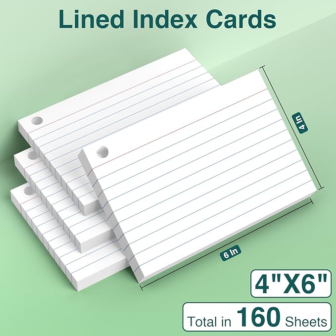 Index Cards 4x6 with Ring, 160 Sheets, Ruled White Flash Cards for Effective Studying and Note-Taking, Note Cards, Essential School Supplies for College & Office, Home Organization & Study Supplies