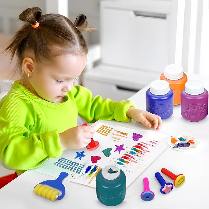 Kids Painting Set, Washable Paint for Kids 6 Bold Colors with 10 Paint Sponges, Non Toxic Tempera Paints 2 oz Each, Gifting Bundle Paints for Toddlers Art, Craft, School and Home Finger Painting Projects