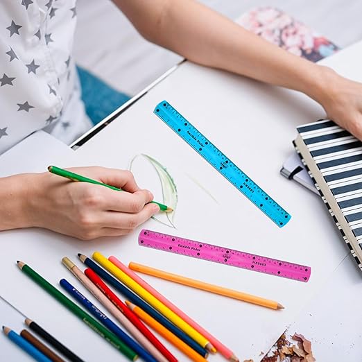 2 Pcs Flexible Ruler 12 Inches Plastic Rulers Transparent Measuring Tool Soft Bendable Scale Shatterproof Straight Edge Ruler Plastic Measuring Tool for Student School Office (Pink+Blue)