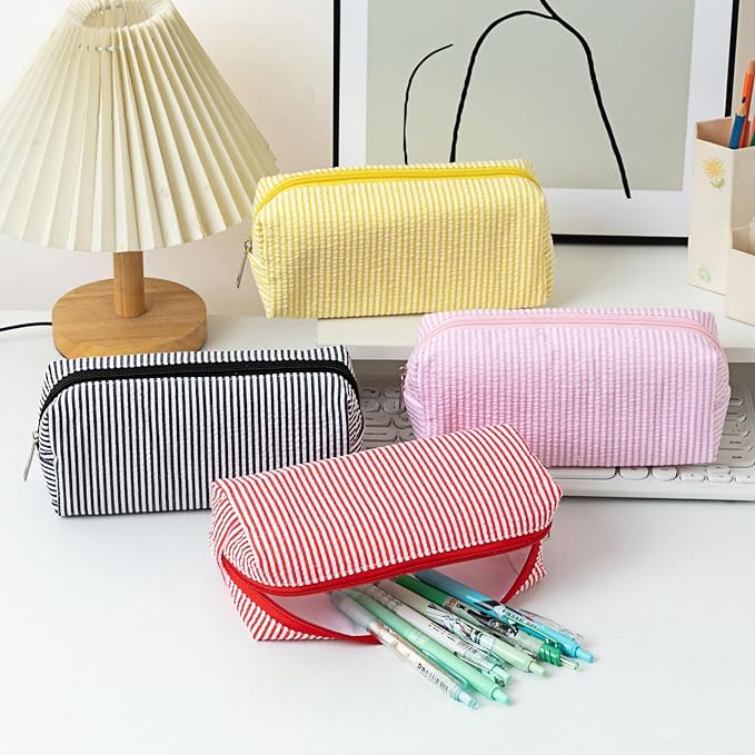 Cute Large Capacity Pencil Case | Aesthetic Striped Pencil Pouch for Office Supplies Organizer (Red)