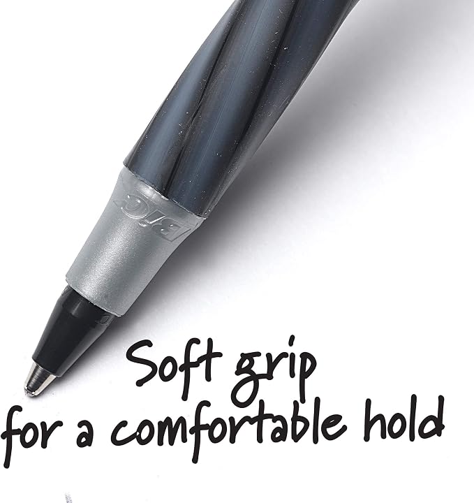 BIC Round Stic Grip Xtra Comfort Ballpoint Pens, Medium Point (1.2mm), Black, Soft Grip For Added Comfort And Control, 36-Count Pack (GSMG361-BLK) (Pack of 18, 648 Count Total)