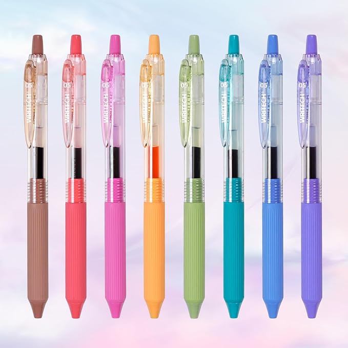 WRITECH Gel Pens Fine Point: 0.5mm Multicolor Ink Retractable 8ct Smooth Writing No Smear for Journaling Drawing Note Taking Silent Click Assorted Colored Pen Set 8ct Juice color