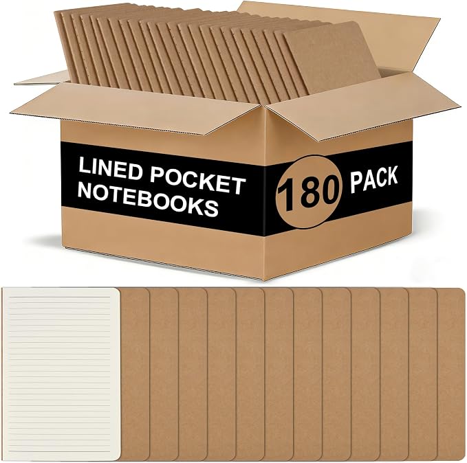 ZCZN 180 Pack Kraft Pocket Notebooks Bulk, 3.5 X 5.5 Inches Lined Paper Journaling Notebooks, 30 Sheets/60 Pages, Mini Journal Notebooks for Work, Writing, Traveler Memo Notepad(Kraft Cover)