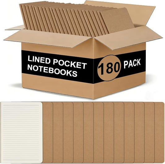 ZCZN 180 Pack Kraft Pocket Notebooks Bulk, 3.5 X 5.5 Inches Lined Paper Journaling Notebooks, 30 Sheets/60 Pages, Mini Journal Notebooks for Work, Writing, Traveler Memo Notepad(Kraft Cover)