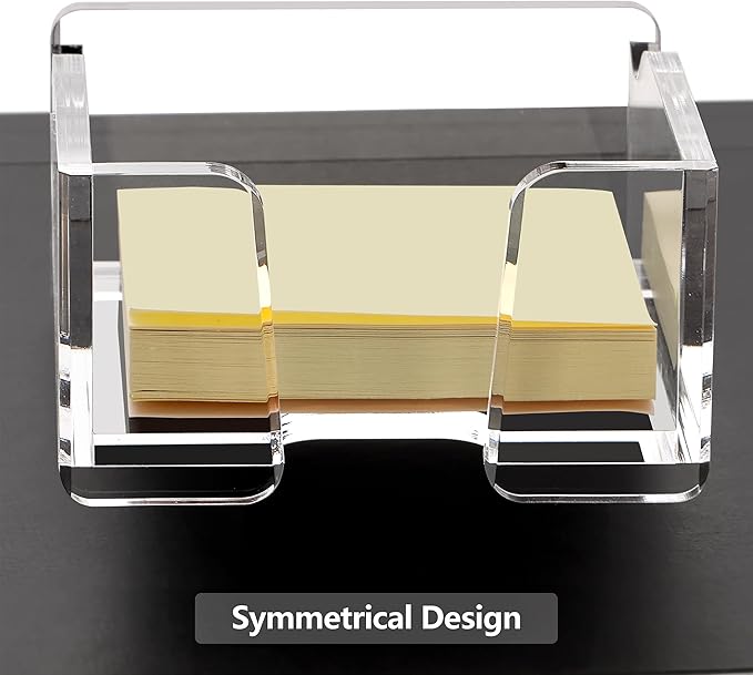 SANRUI Acrylic Sticky Note Holder with Pen Slot Clear Memo Pad Dispenser for 3x3 Inch Notes, All-in-One Desk Accessories for Home Office & School Supplies