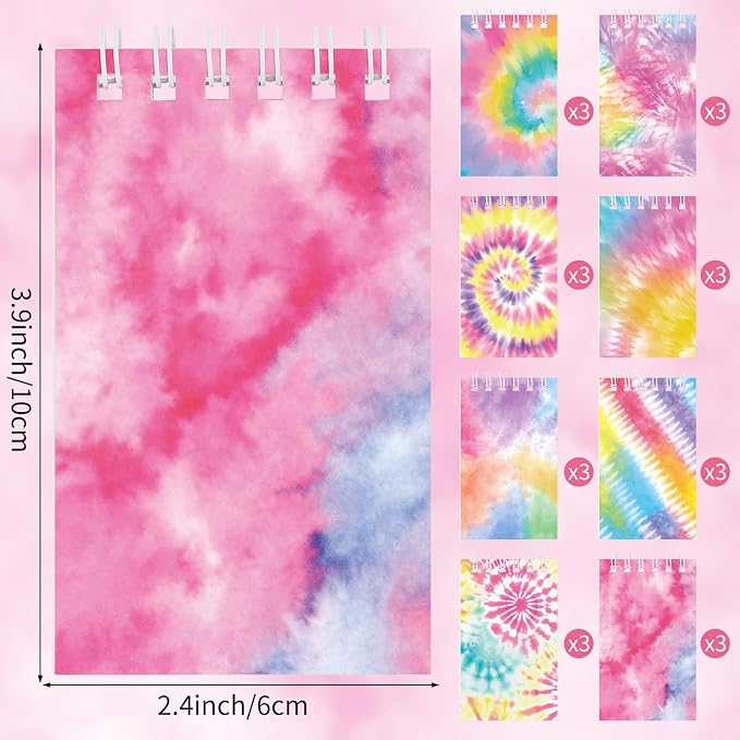 24 Pcs Mini Tie Dye Notepads Multicolor Mini Notebooks Party Favor Small Pocket Spiral Notebooks Memo Note Pads for Work Home Office School Classroom Birthday Party Supplies