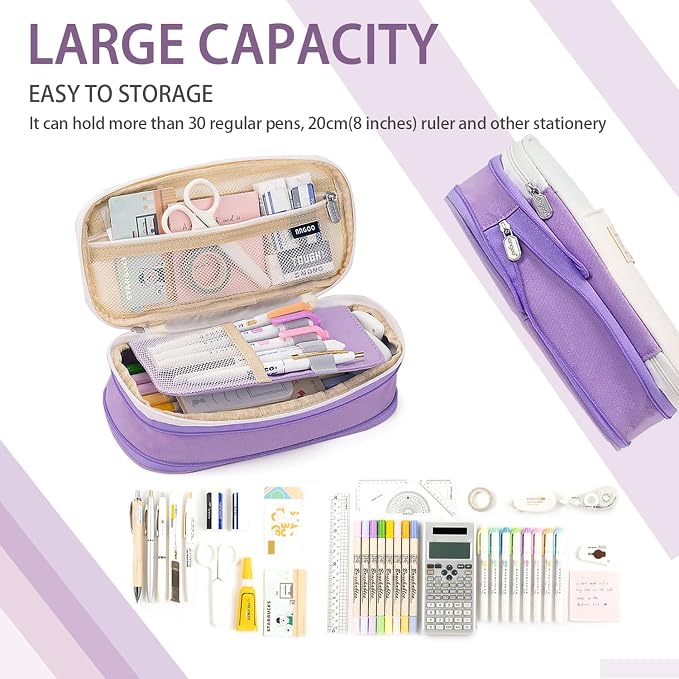 Large Capacity Pencil Case, Expandable Stationery Bag with Zipper compartments, Aesthetic Pencil Case Pouch for Office College School Students Teen Girls Boys