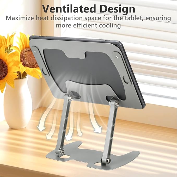 Book Stand for Reading, Adjustable Metal Laptop Stand for Desk Foldable Laptop Riser Holder Desktop Book Stand Multifunctional Display Stand for Recipe, Book, Tablet, Laptop, Notebook (Silver)