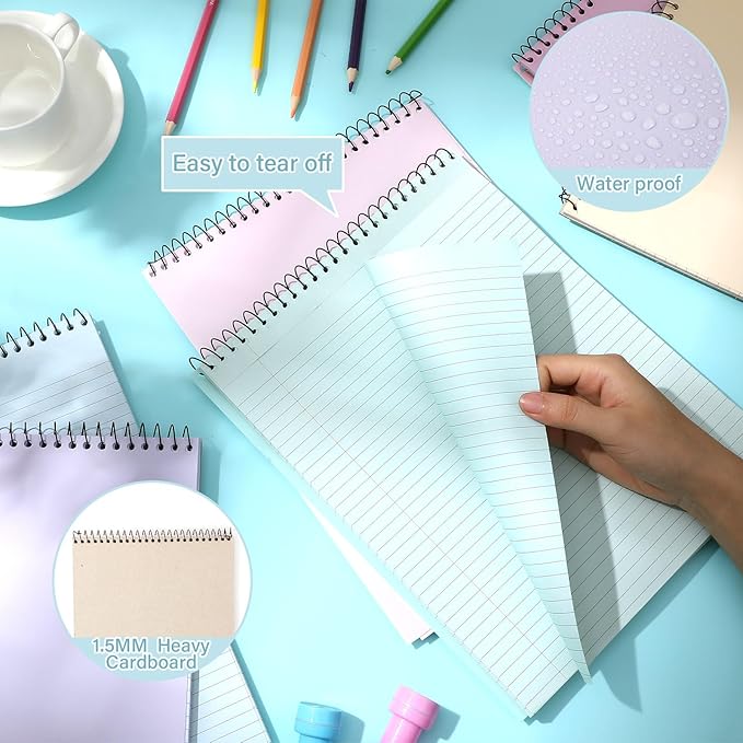gisgfim 6 Pcs Pastel Top Bound Spiral Notebooks 8.5" x 11" College Ruled Aesthetic Legal Pad Top Spiral Steno Pads Colored Paper Assorted Covers Spiral Notebook for Writing School Office Supplies
