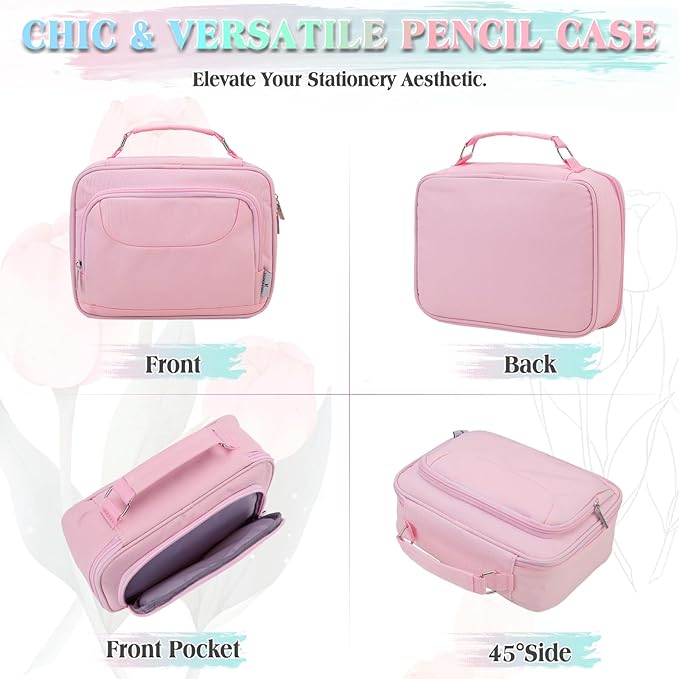 Large Pen Pencil Case,VONXURY High Capacity Art Colored Pencil Pouch Portable Stationery Organizer With 2 Detachable Layers 54 Slots Multiple Zipper Pockets for School Office College