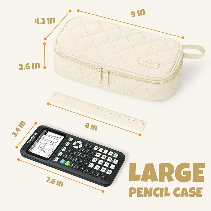 SUNEE Cute Pencil Case, Large Capacity Pencil Pouch Aesthetic Zipper Pencil Bag, Big Storage Pen Organizer for Stationery, Soft Quilted Pencil Box Back to School Supplies for Teen Girls Boys, Cream