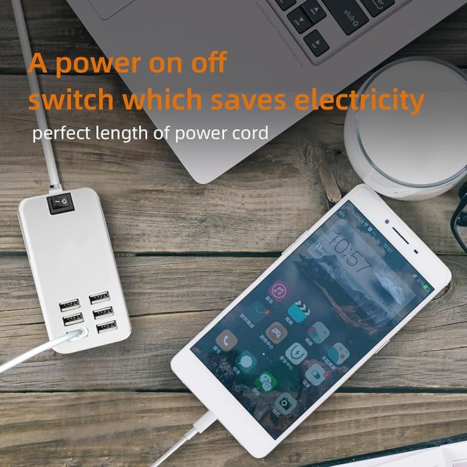 USB Charger Station Multi Port, Portable 6 Ports Chargers for Multiple Devices, Wall Charger Adapter for iPhone 17 16 15 pro max Samsung Galaxy S25/S24/S23