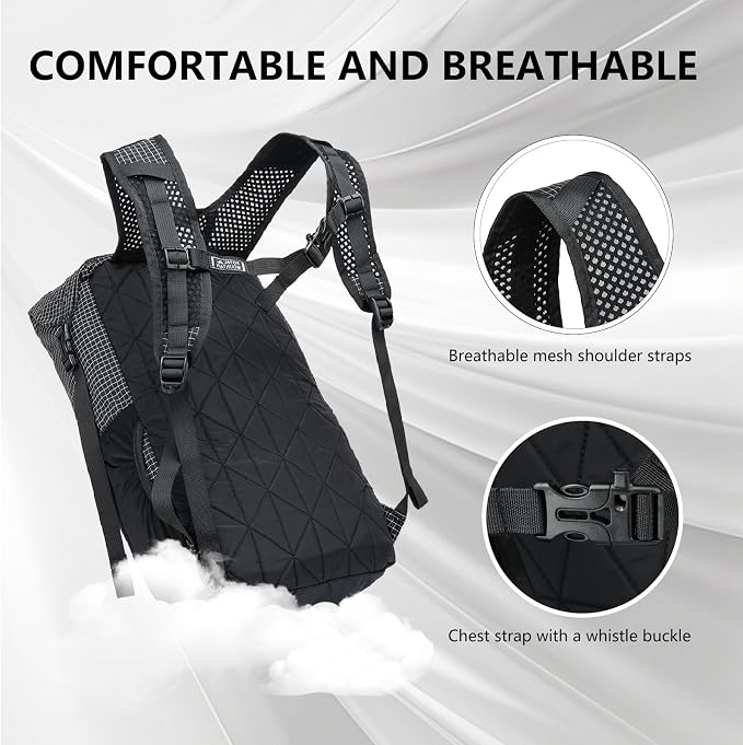 Hiking Backpack For Women&Men, 20L Lightweight Foldable Water Resistant Packable Travel Small Hiking Backpacks, Daypack Backpacks For Travel, Camping (Black)