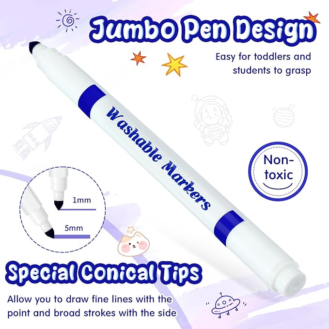 Fullhawl 18 Pcs Line Washable Markers Bulk Blue Fine Tip Markers Set Coloring Thin Tip Drawing Washable Pen for Kids Art School Classroom Back to School Gender Reveal Party Supplies, Ages 6+