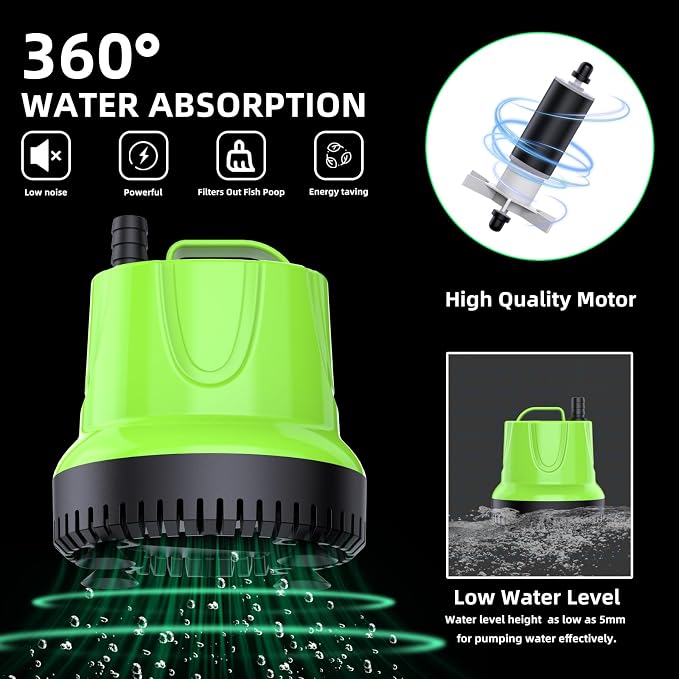 FREESEA Durable Small Pond Pump: 365+ days Continuous Operation | 660GPH 40W Bottom Suction with Epoxy-Sealed Motor & 176℉ Overheat Protection for Pond Circulation Water Change