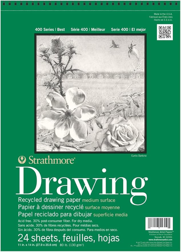 Strathmore 400 Series Recycled Drawing Pad, Medium Surface, 11"x14" Wire Bound, 24 Sheets