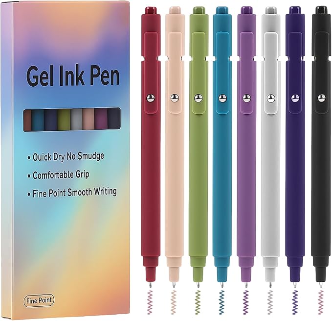 Thboxes 8Pcs Gel Pens for Journaling, 0.5mm Fine Tip Retractable Colored Nurse Pens - Smooth Writing for Note Taking, Office & School Supplies, Journaling Supplies for Women Teacher Nurse gifts
