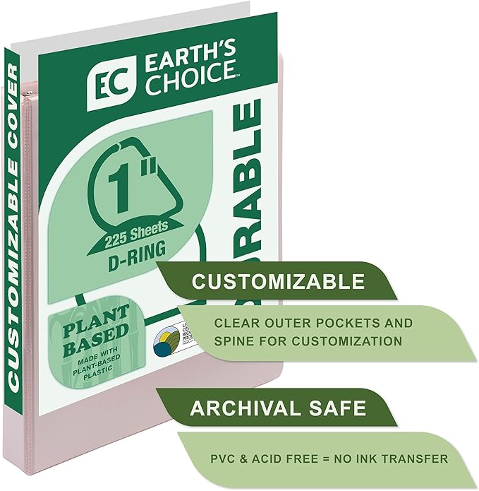 Samsill Plant Based Durable D-Ring Binders – 0.5 Inch 3 Ring Binder with 125 Sheet Capacity, Eco Friendly School and Office Supplies (Single, Rose)