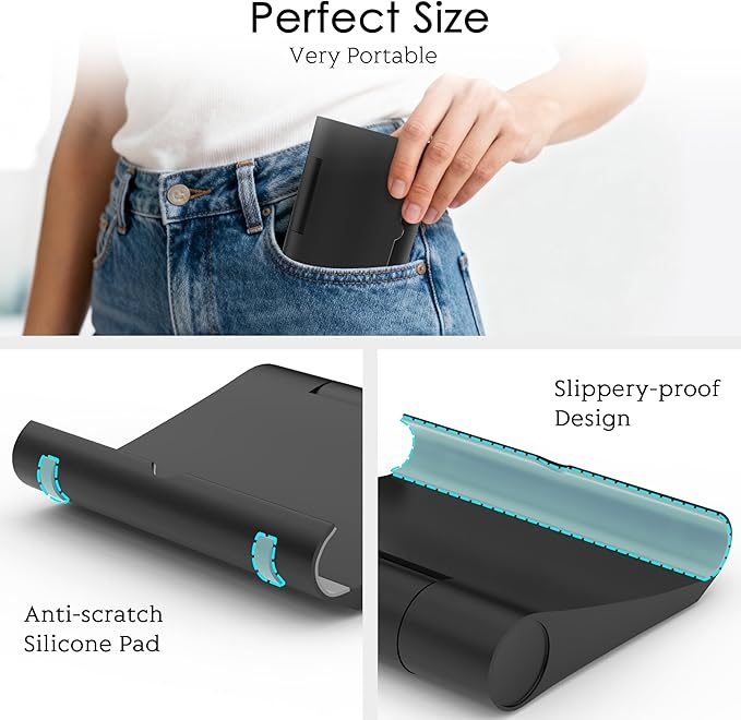 Cell Phone Stand for Desk, Foldable and Adjustable Multi-Angle Holder Dock, Universal Compatibility for Most Phone and Tablet, Portable and Sturdy Design for Office and Home (Black)