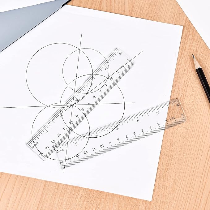 Unjoo Clear Plastic Ruler 6 Inch+12 Inch Straight Ruler, Shatterproof Rulers with Inches and Centimeters for School Classroom, Home, or Office (2pcs)