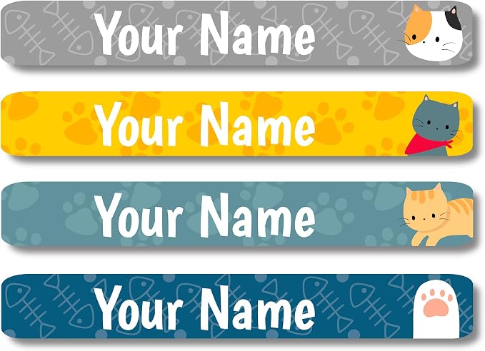 Lovable Labels Personalized Labels for Kids (120 Labels) - Waterproof Dishwasher Safe Peel and Stick Labels are Great for School Supplies Daycare Camp Bottles (Cat Antics)