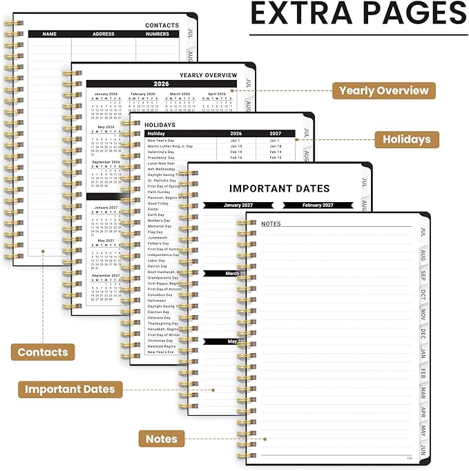 Planner 2026-2027, Academic Planner Weekly and Monthly, Jul 2026 - Jun 2027, Spiral Bound School Planning Tool with Tabs and Pocket, Perfect for Students & Teacher, 6.3" x 8.5", Dino Fossils