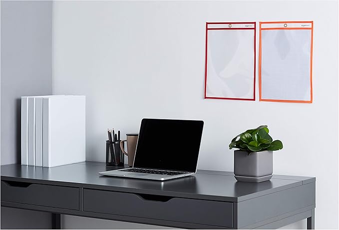 Amazon Basics Heavy Duty Dry Erase Job Ticket Holders, Document Protectors with Clear Plastic Film and Multicolored Fabric Edge, 8.5" x 11", Pack of 25