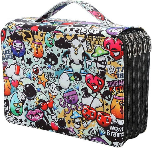 Portable Colored 250 Slots Pencil case Organizer with Printing Pattern for Watercolor Pens or Markers, Pencil Case Organizer for Artist